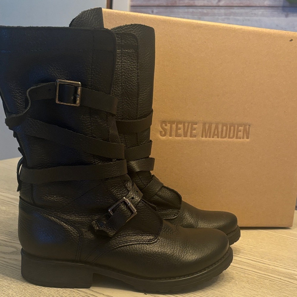 Steve Madden Black Strapped Boots